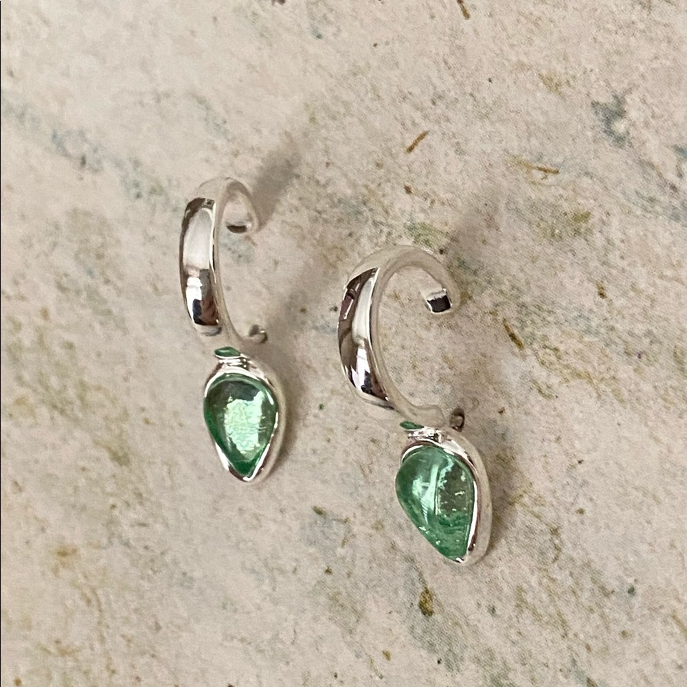 💐3 x HOST PICK💐 NWT Lucky Brand Green Fluorite Sterling Hoop Earrings